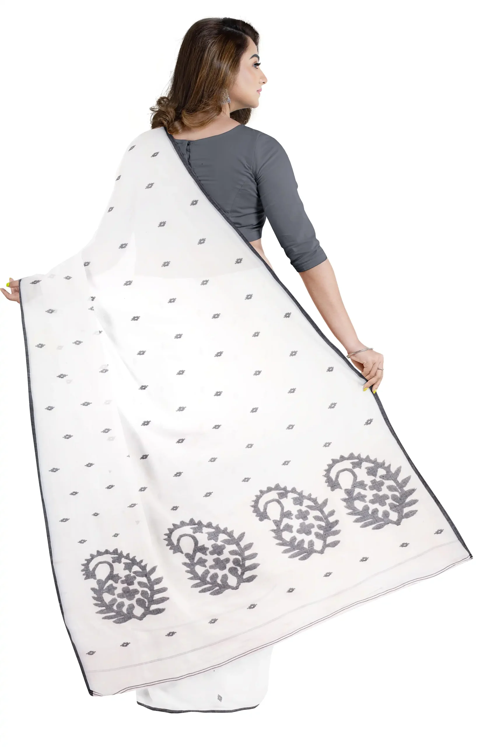 Handwoven Cotton Jamdani Saree - Off-White - Image 3