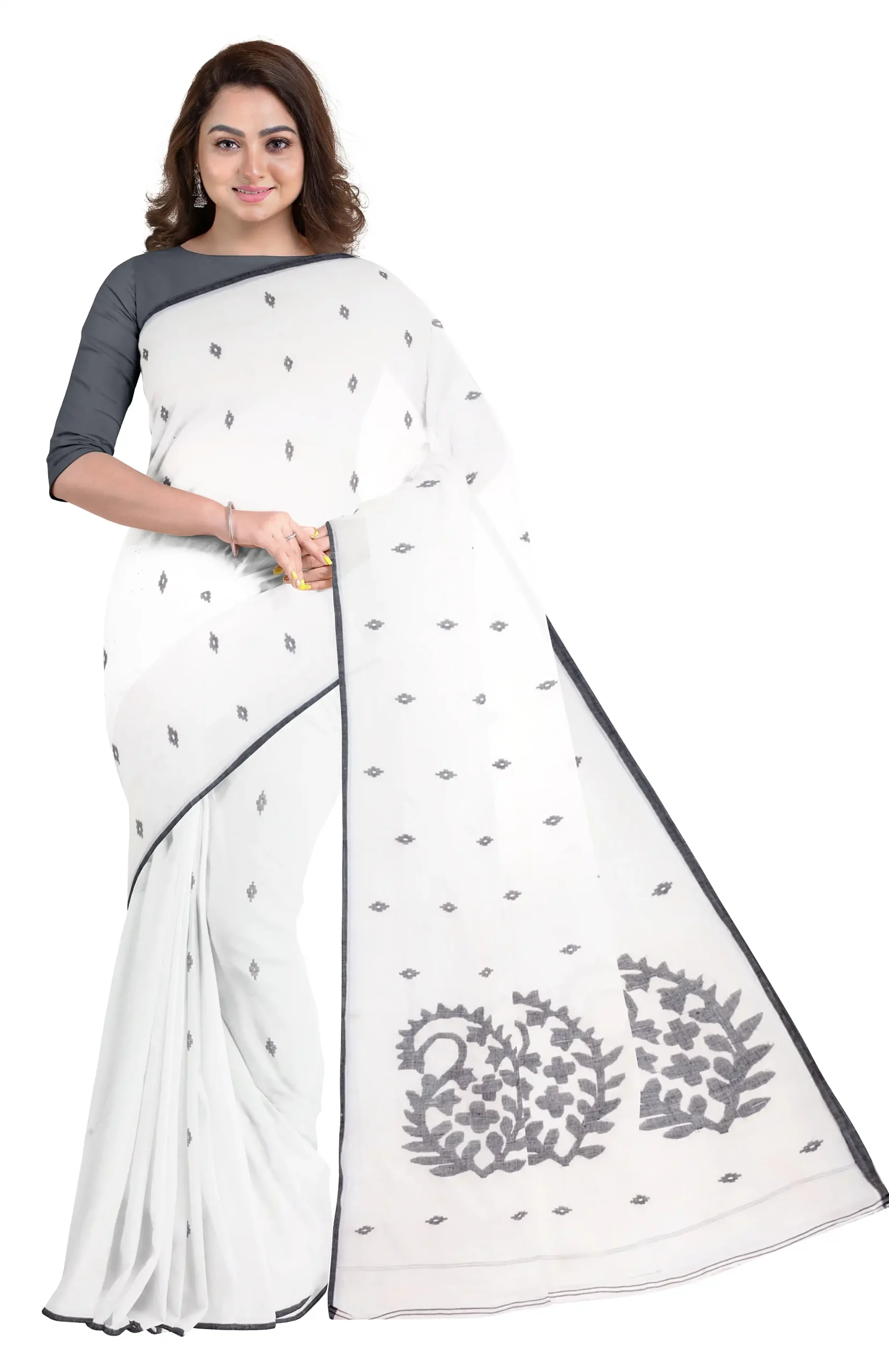 Handwoven Cotton Jamdani Saree - Off-White - Image 2