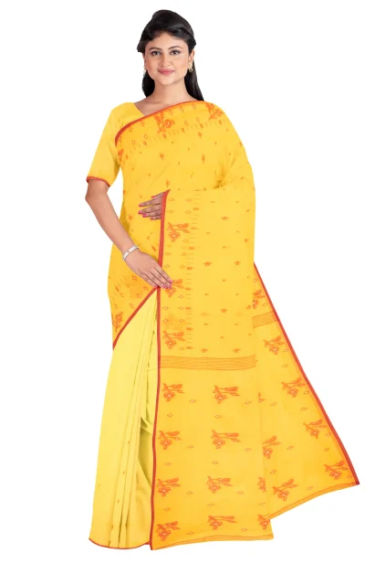 Handwoven Cotton Jamdani Saree - Mustard