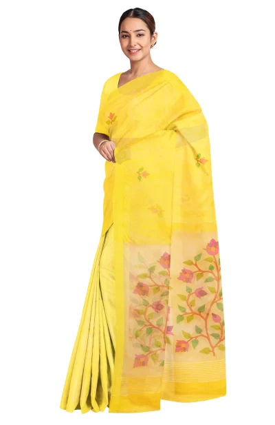 Matka Jamdani Saree - Yellow