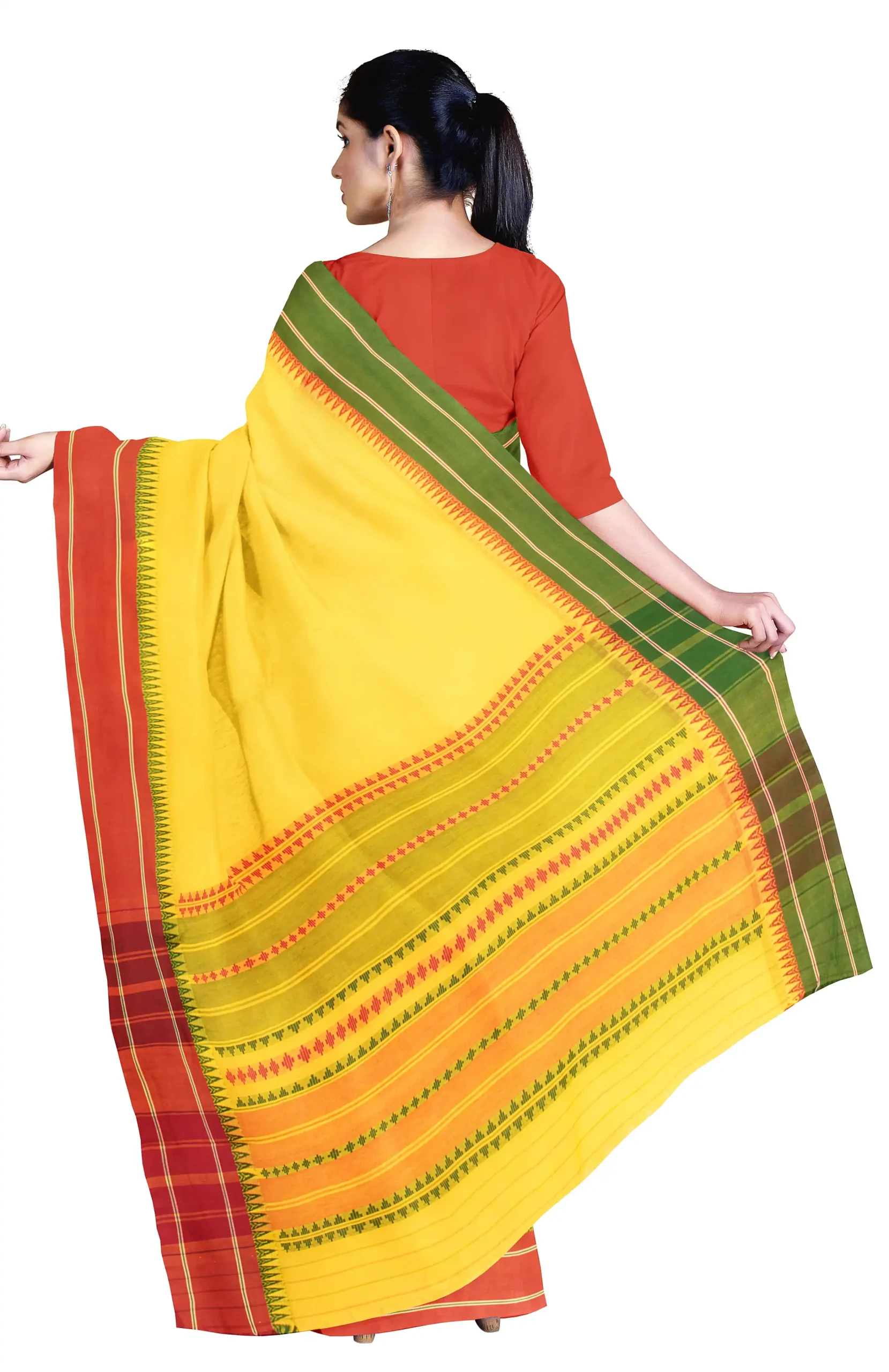 Begumpuri Cotton Saree - Yellow - Image 2