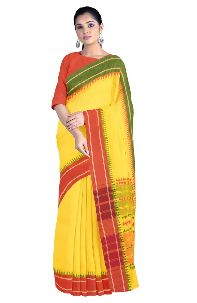 Begumpuri Cotton Saree - Yellow