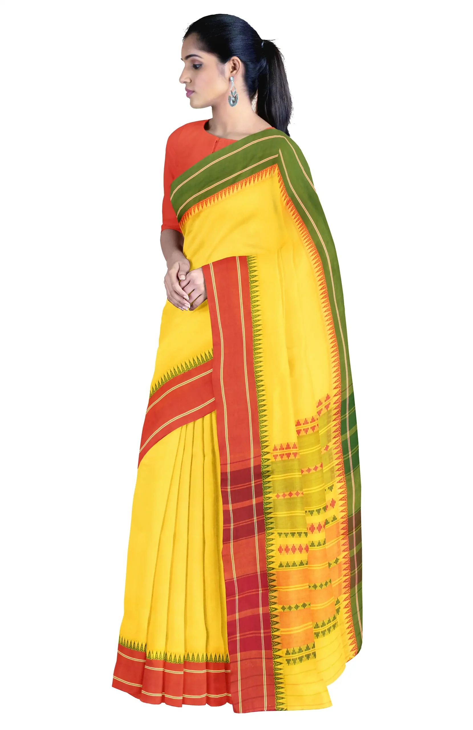 Begumpuri Cotton Saree - Yellow - Image 3