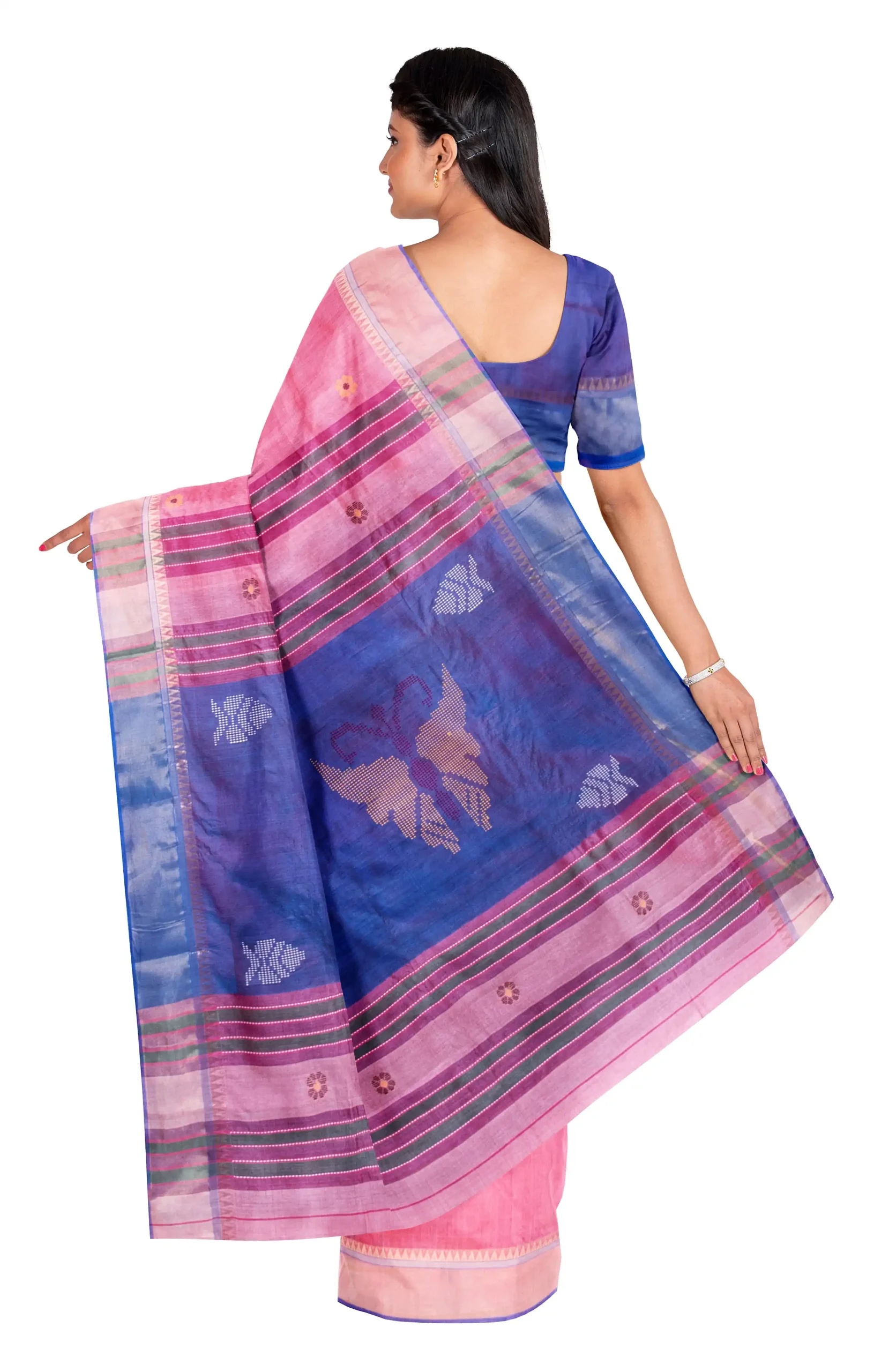 Handwoven Bishnupuri Silk Saree with Bokul Border - Multi Colour - Image 2