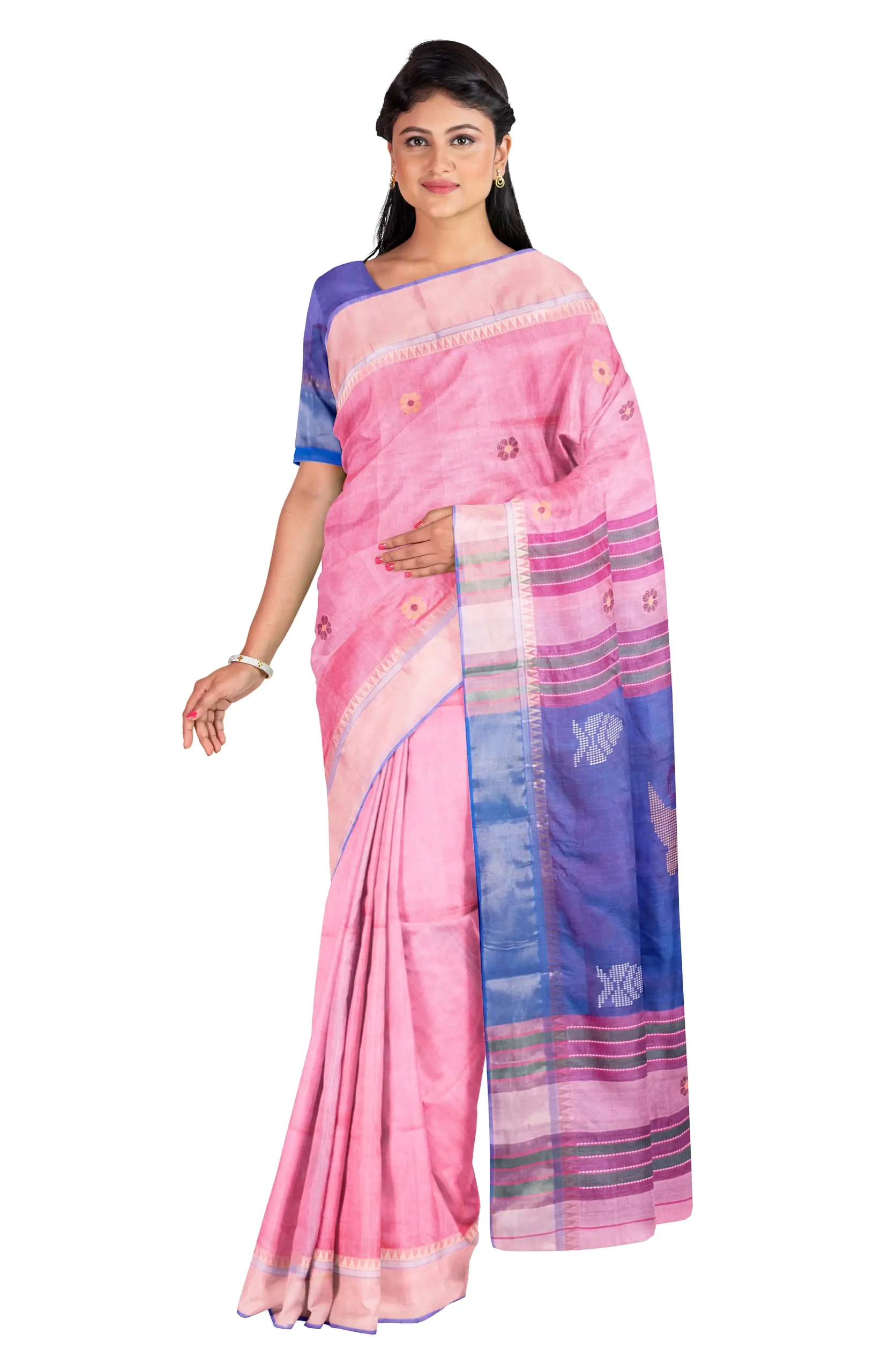 Handwoven Bishnupuri Silk Saree with Bokul Border - Multi Colour