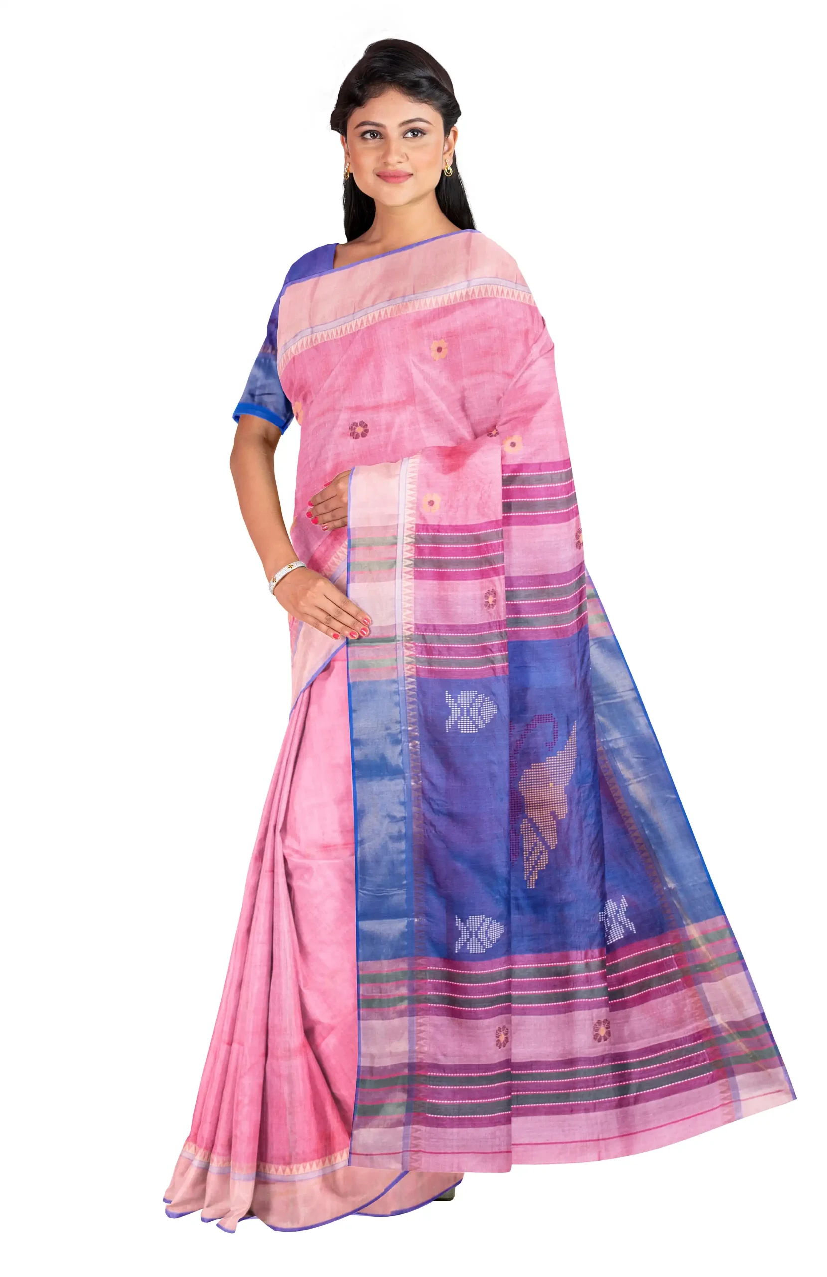Handwoven Bishnupuri Silk Saree with Bokul Border - Multi Colour - Image 3
