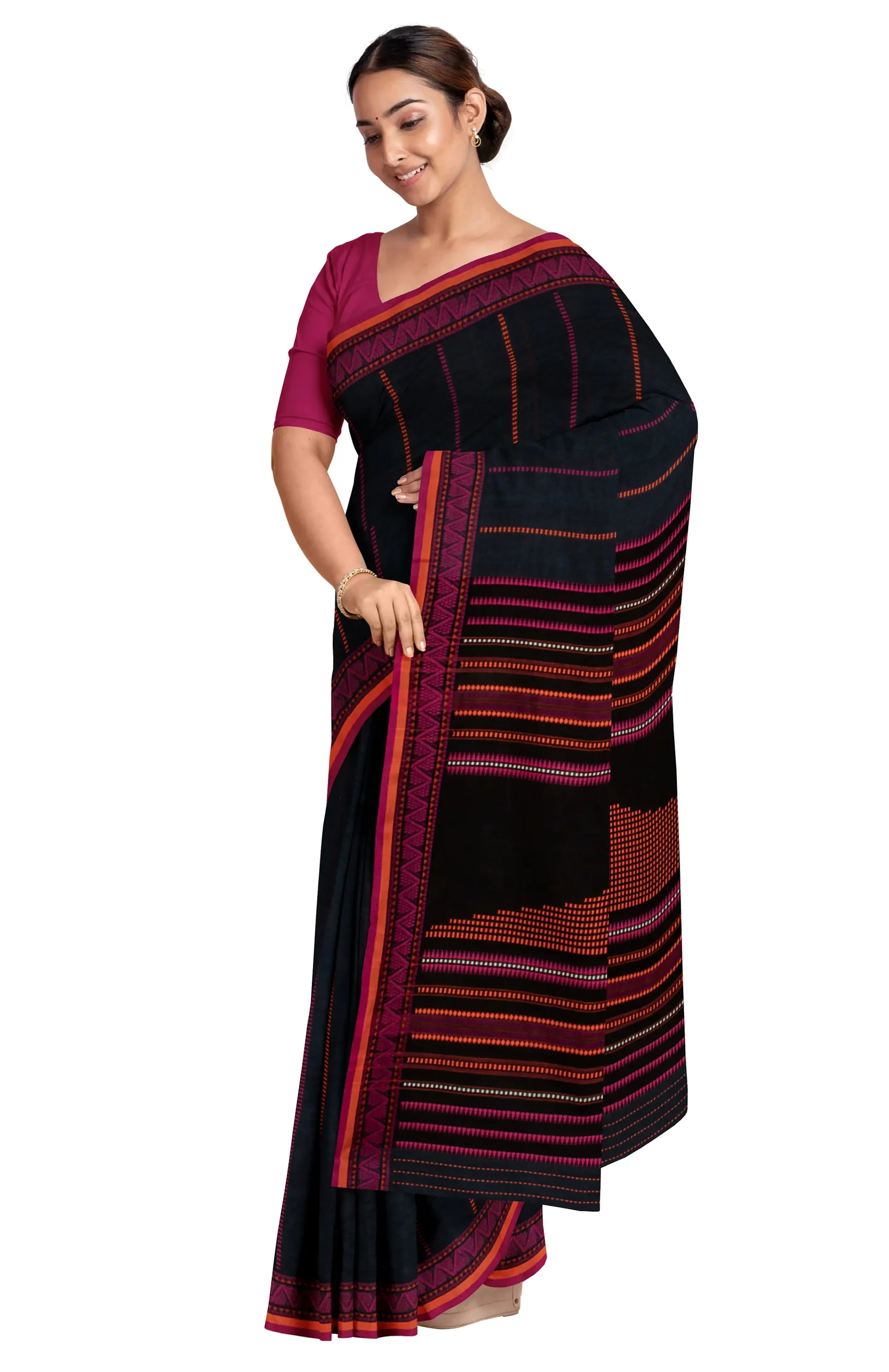 Begumpuri Cotton Saree - Black - Image 3