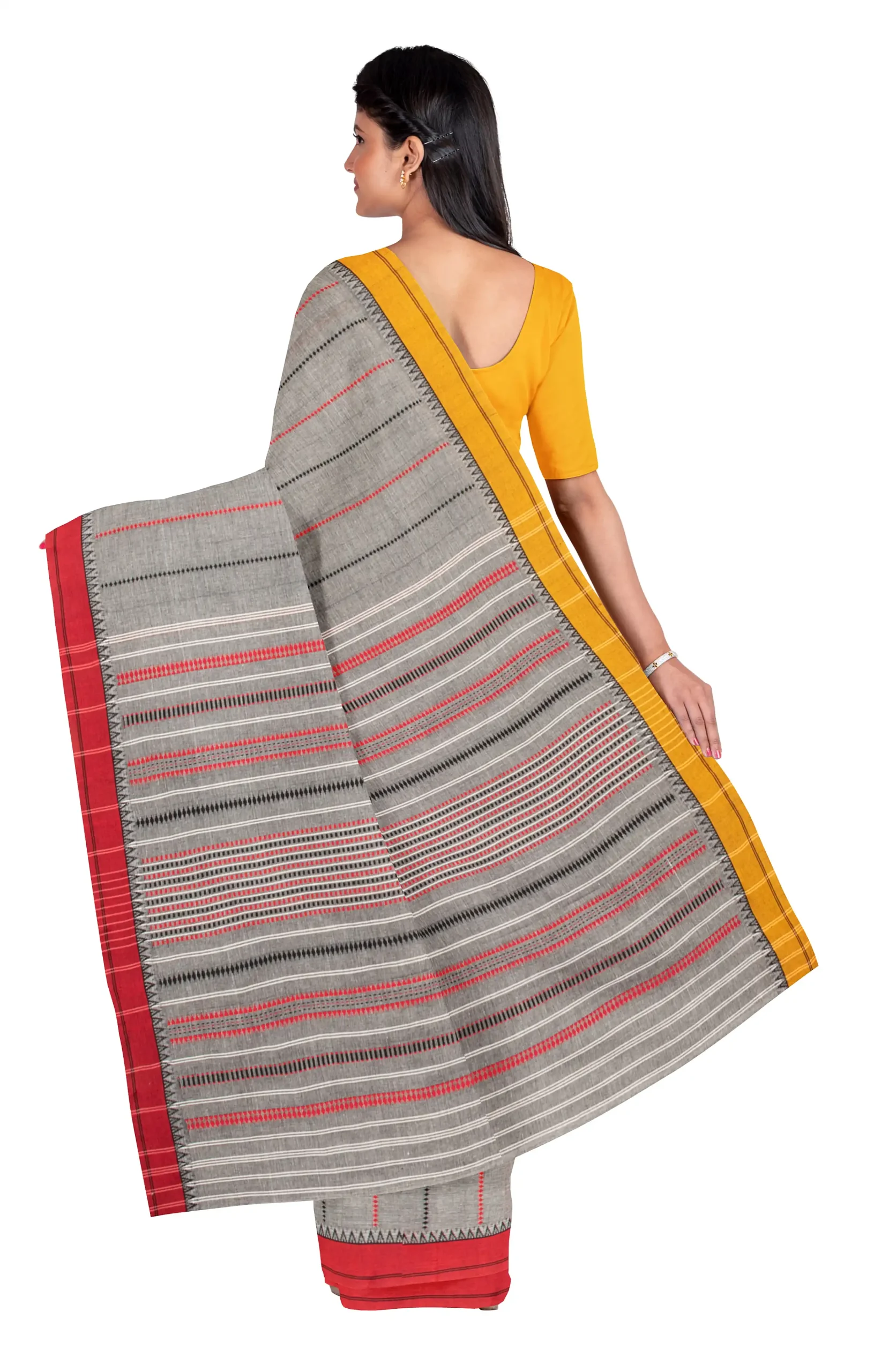Begumpuri Cotton Saree - Grey - Image 2