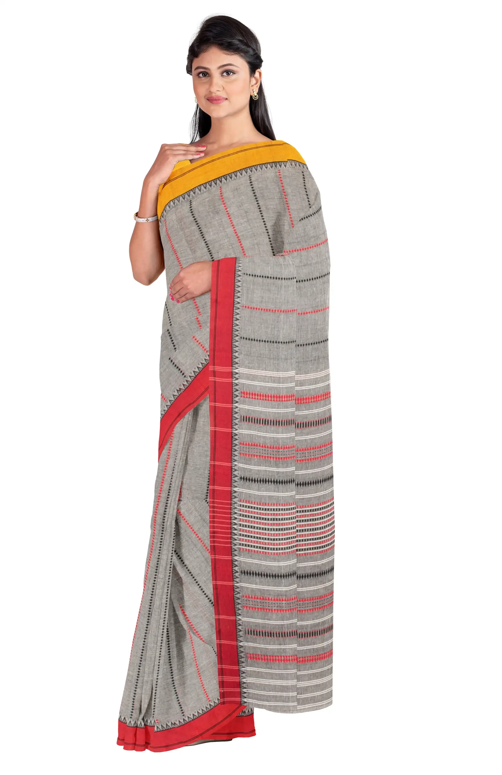 Begumpuri Cotton Saree - Grey - Image 3