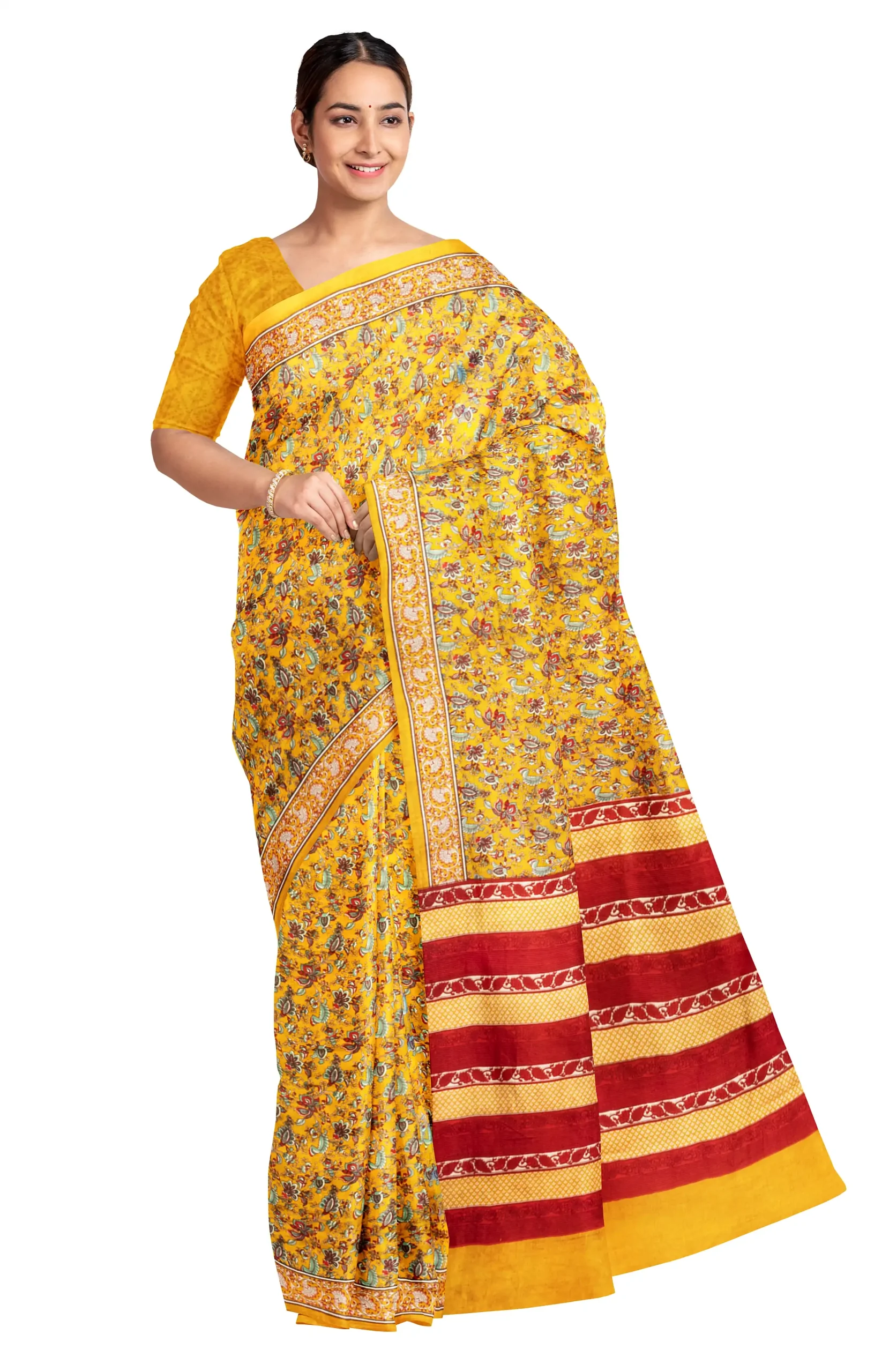 Batik Silk Saree - Mustard - Image 2