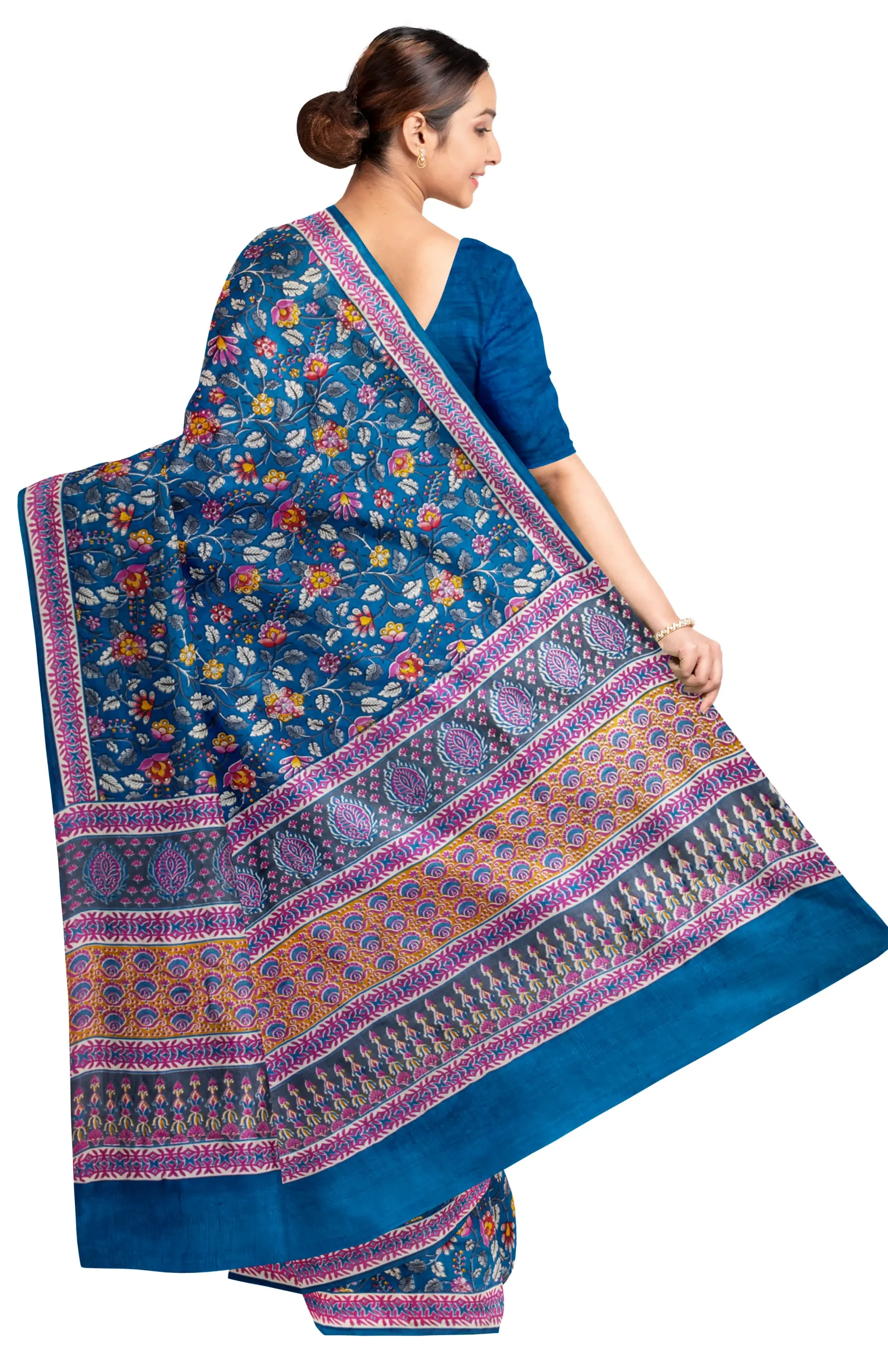 Printed Batik Silk Saree - Indigo - Image 2