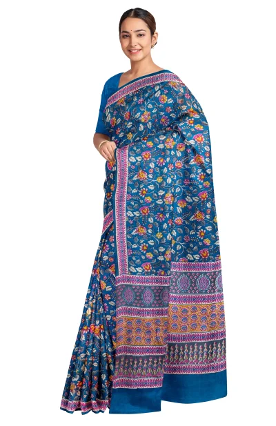 Printed Batik Silk Saree - Indigo