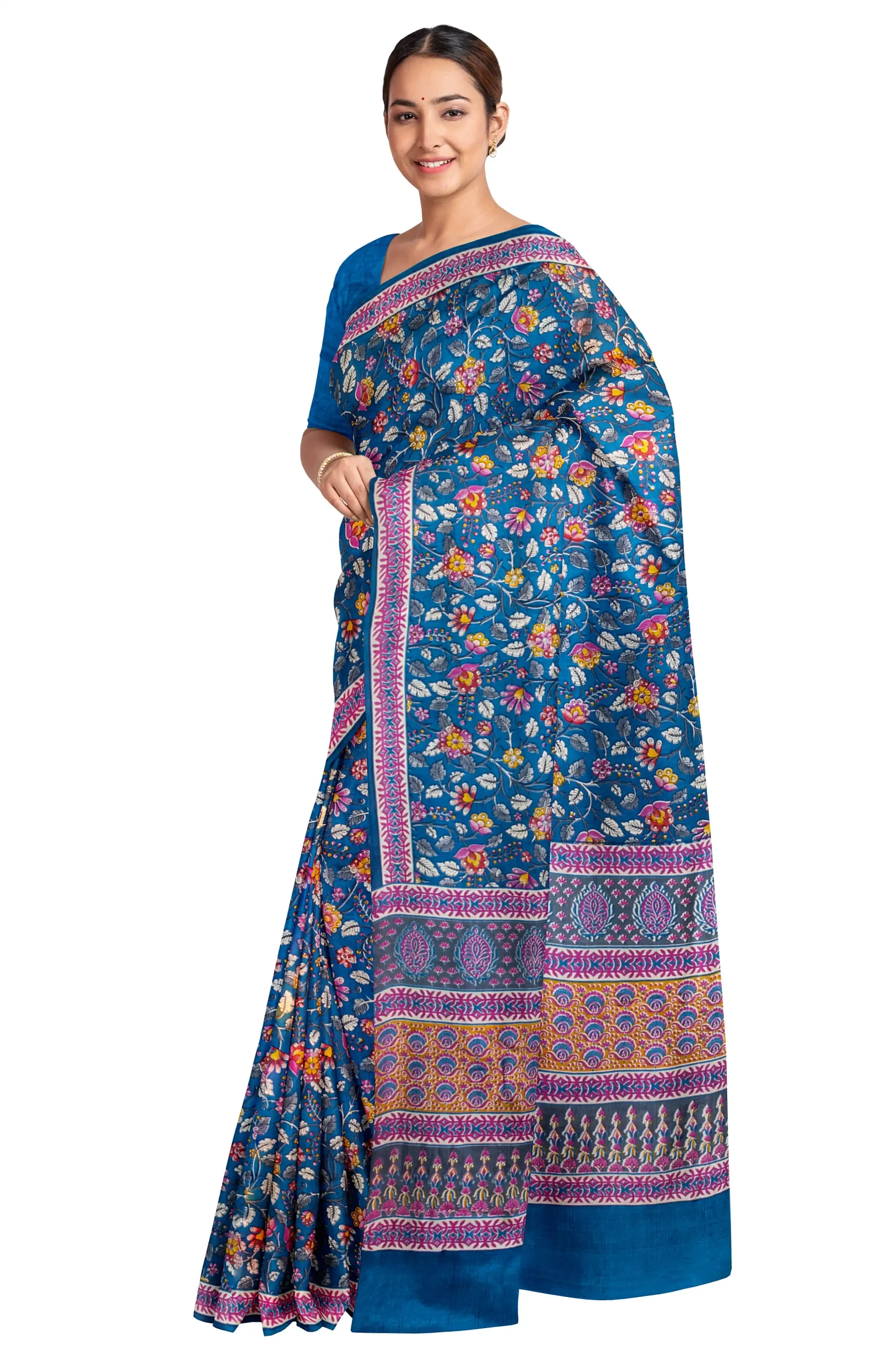 Printed Batik Silk Saree - Indigo