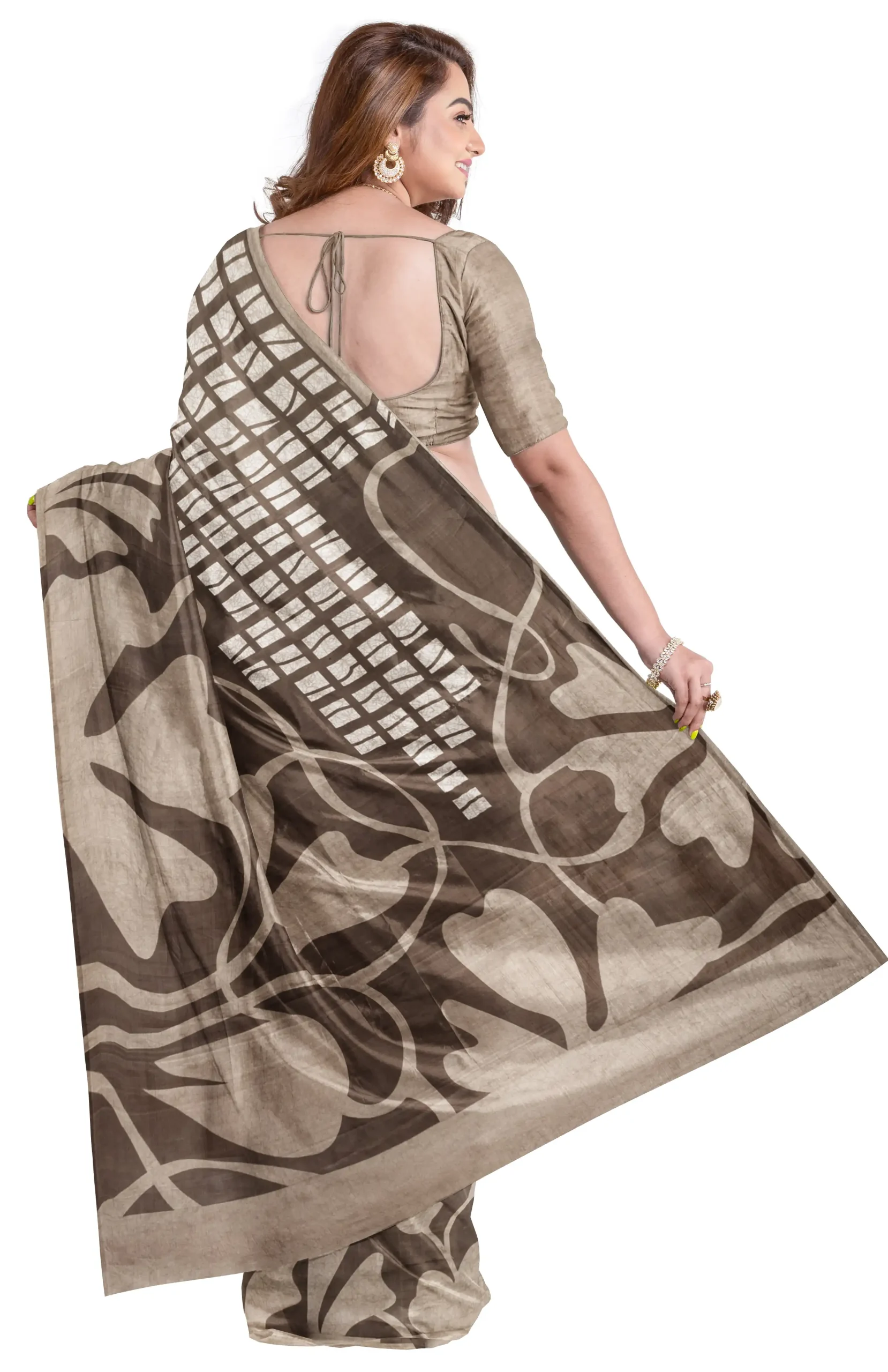 Batik Silk Saree - Brown - Image 2