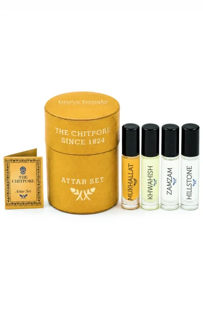 The Chitpore Attar Set - (Round Yellow Leather Box)