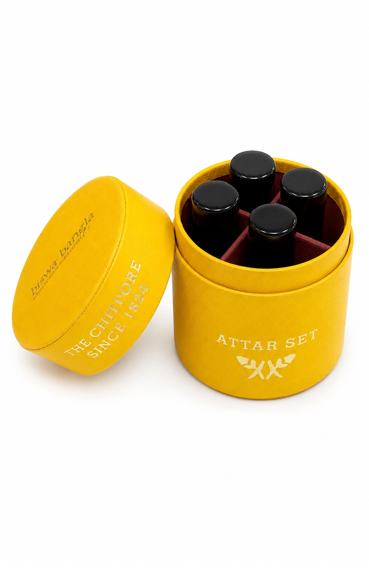 The Chitpore Attar Set - (Round Yellow Leather Box) - Image 2