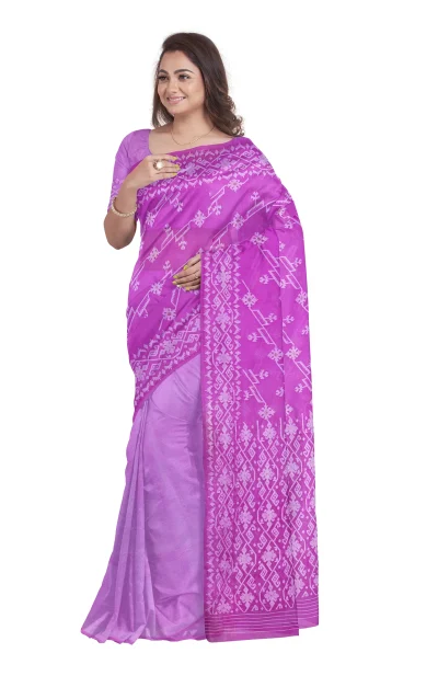 Kora Silk Jamdani Saree - Lavender