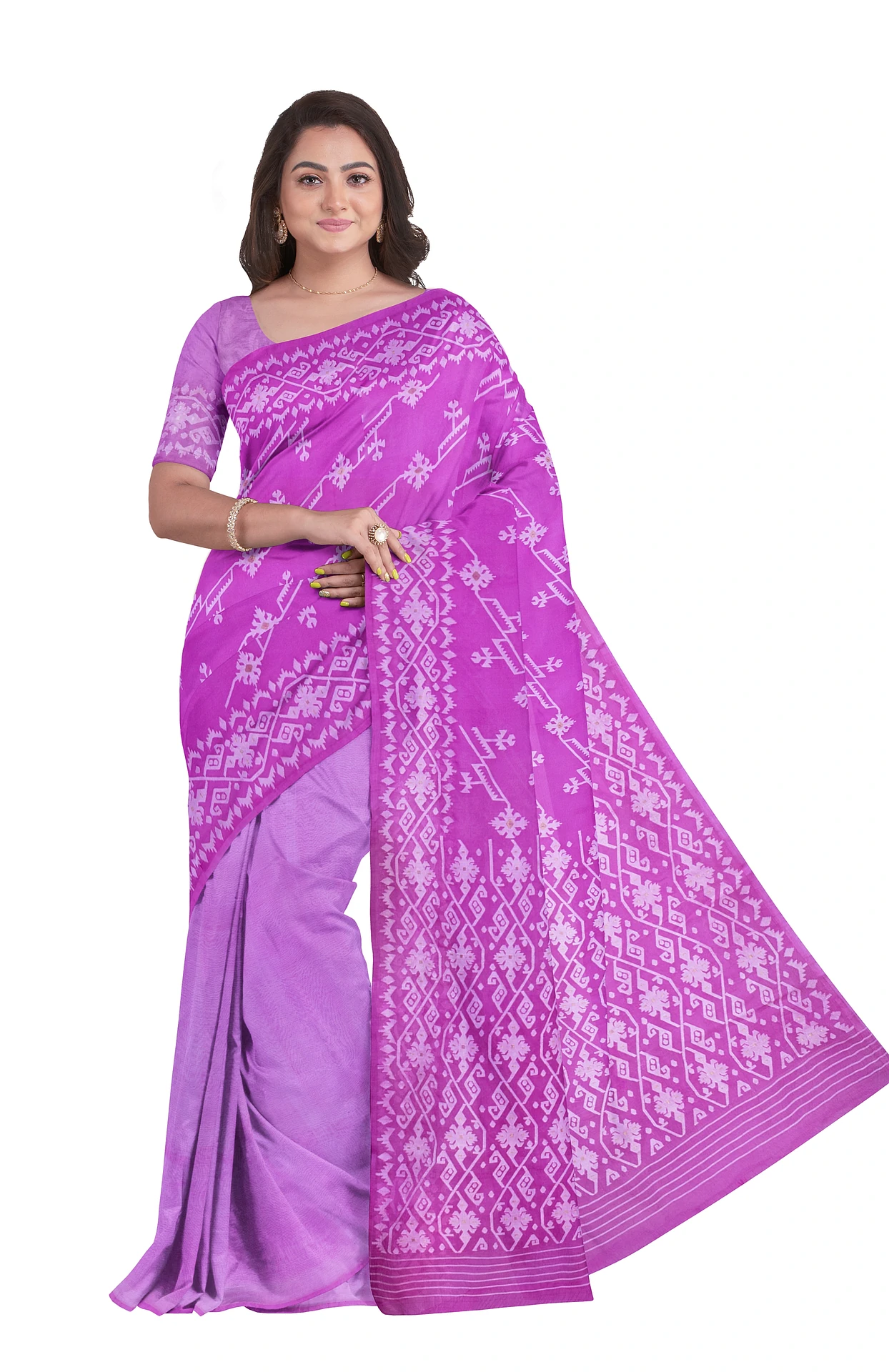 Kora Silk Jamdani Saree - Lavender - Image 3