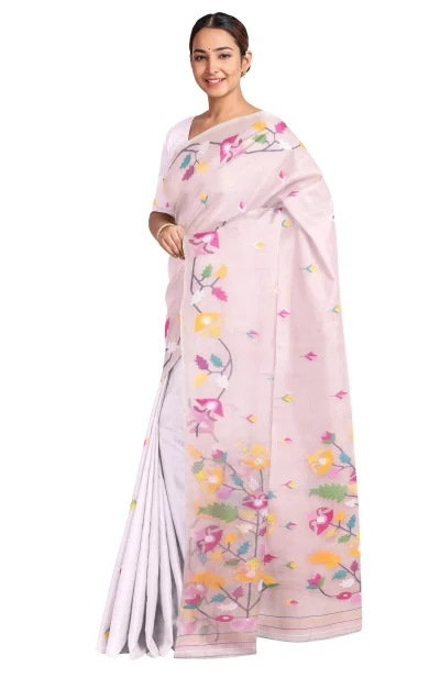 Kora Silk Jamdani Saree - Peach