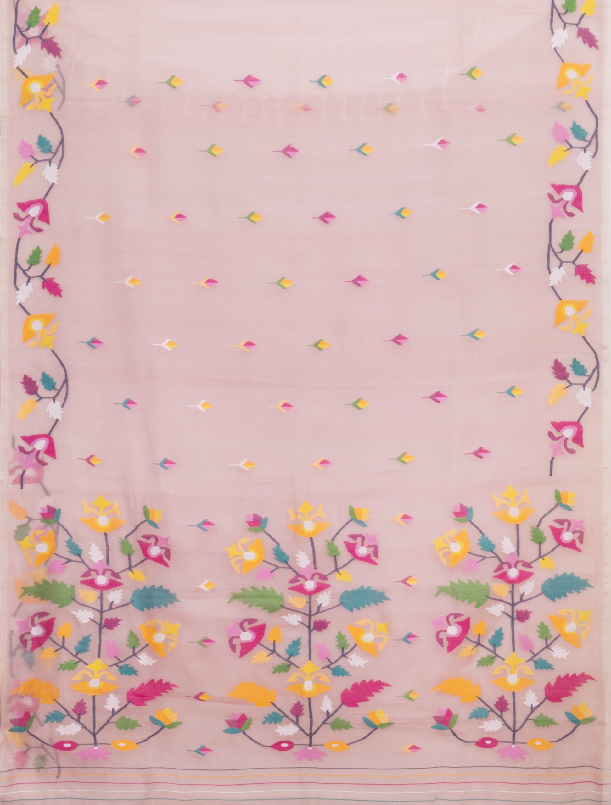 Kora Silk Jamdani Saree - Peach - Image 4