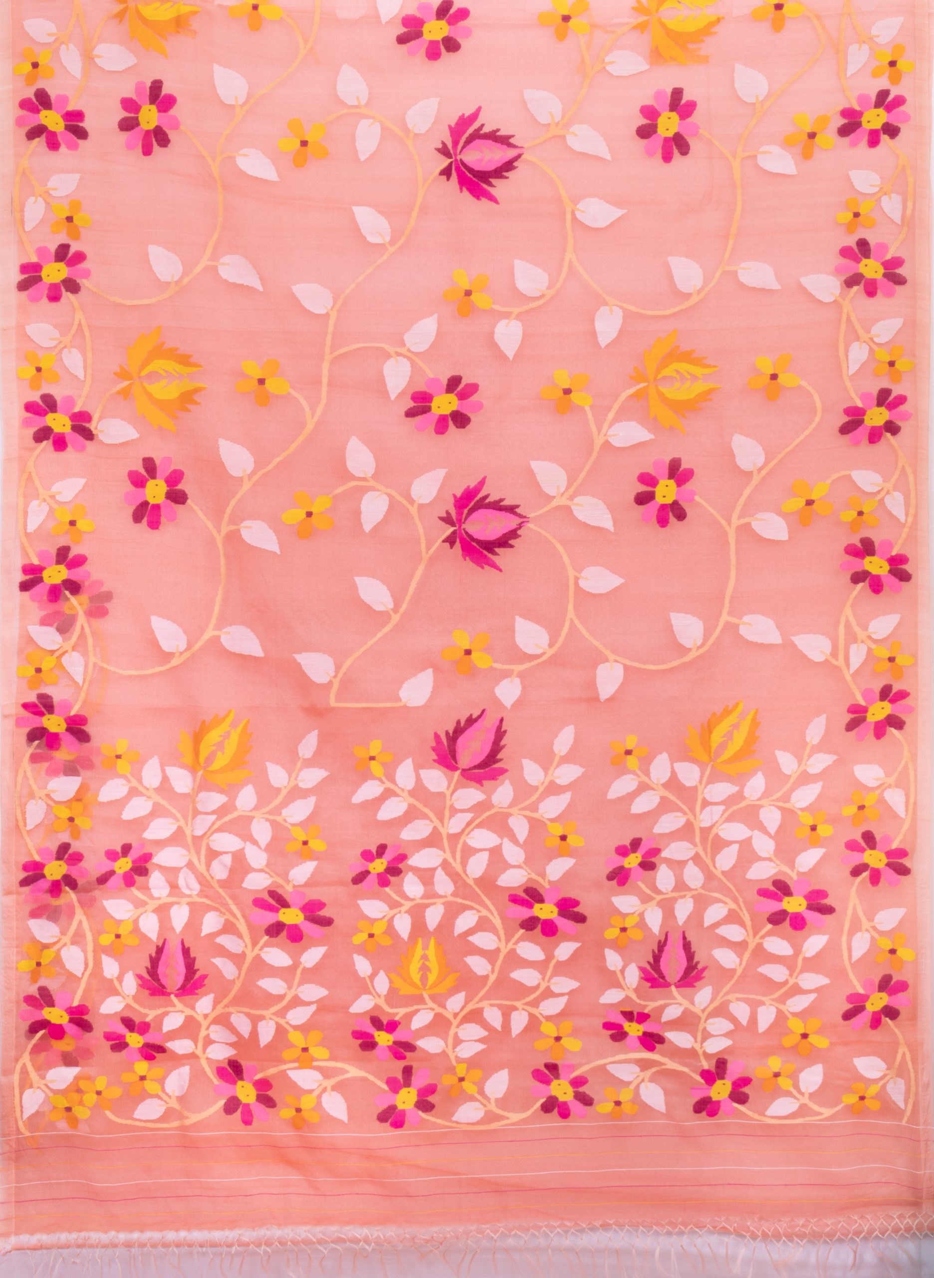 Kora Silk Jamdani Saree - Peach - Image 4