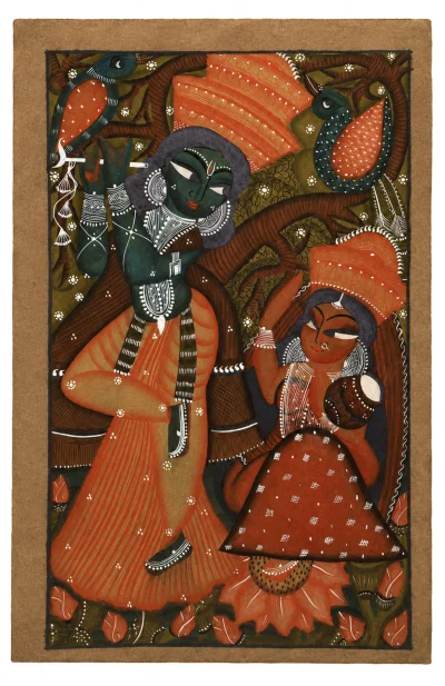 Patachitra Painting (Kalighat Style) - Radha Krishna