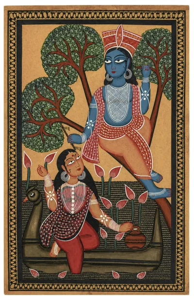 Patachitra Painting (Kalighat Style) - Radha Krishna