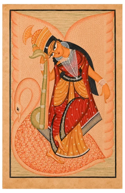 Patachitra Painting (Kalighat Style) - Saraswati