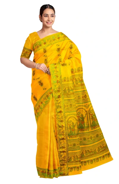 Baluchari Silk Saree - Golden Yellow