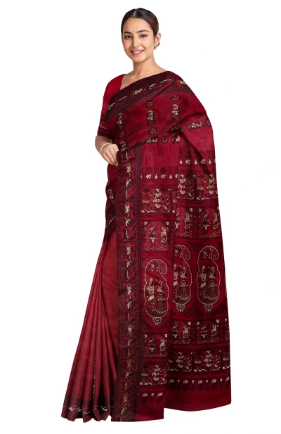 Baluchari Silk Saree - Scarlet Red