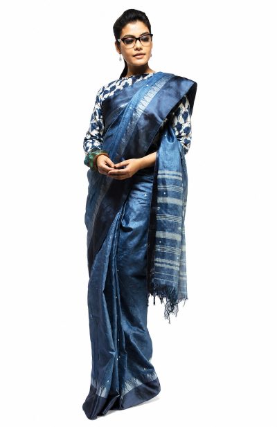 Dhaniakhali Tussar silk Saree - Indigo