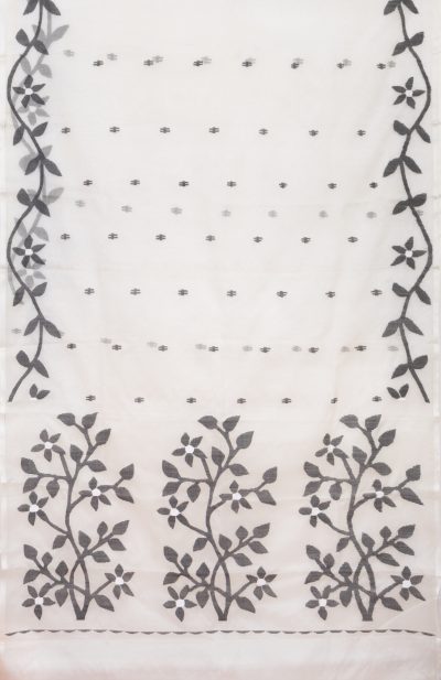 Kora Silk Jamdani Saree - White