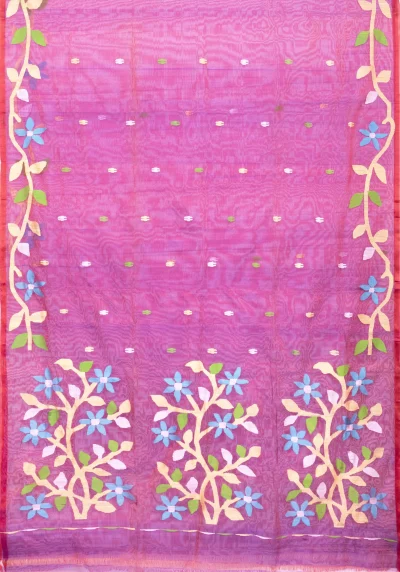 Kora Silk Jamdani Saree - Magenta