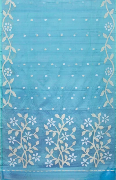 Kora Silk Jamdani Saree - Teal