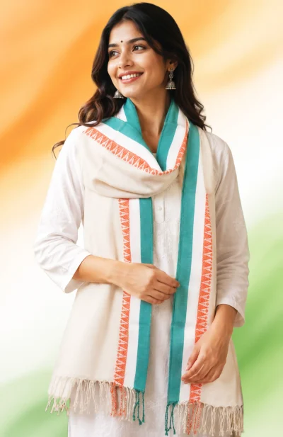 Handwoven Cotton Stole - TRI Colour