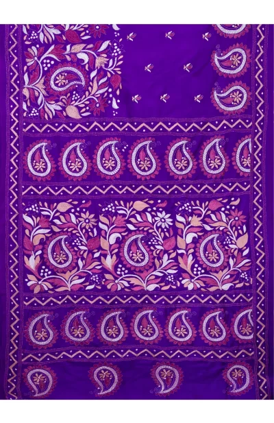 Handcrafted Kantha Silk Saree – Royal Blue