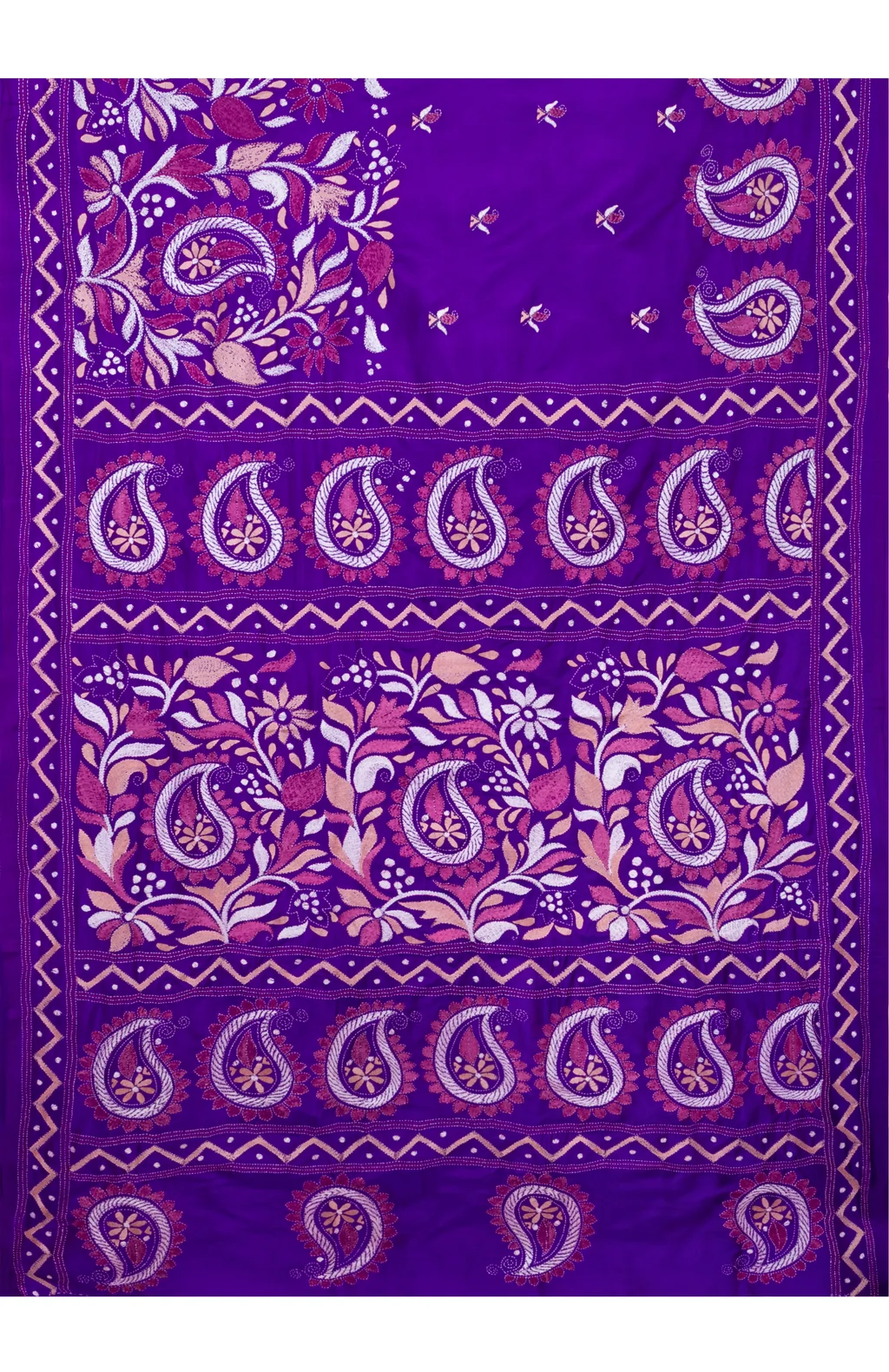 Handcrafted Kantha Silk Saree – Royal Blue