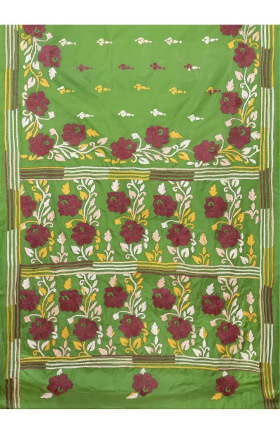 Handcrafted Kantha Silk Saree – Green