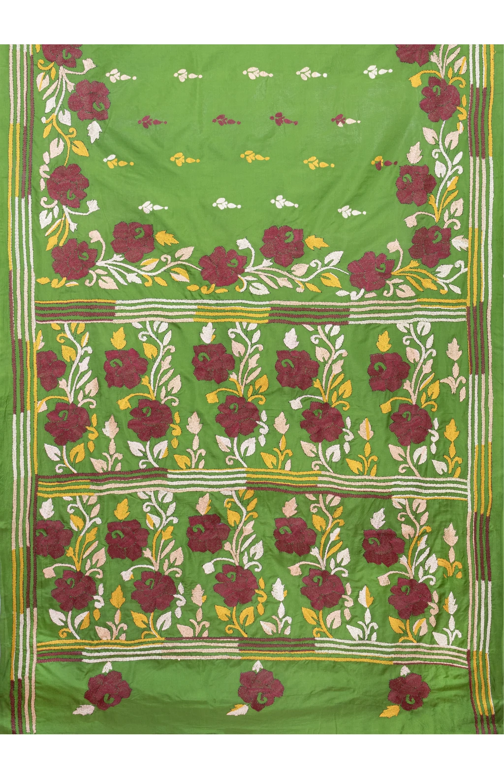 Handcrafted Kantha Silk Saree – Green
