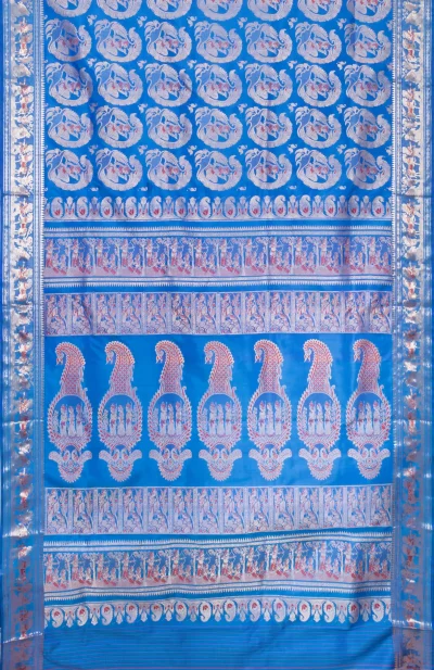 Handcrafted Kantha Silk Saree – Blue