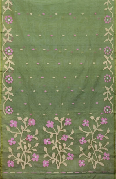 Kora Silk Jamdani Saree - Green