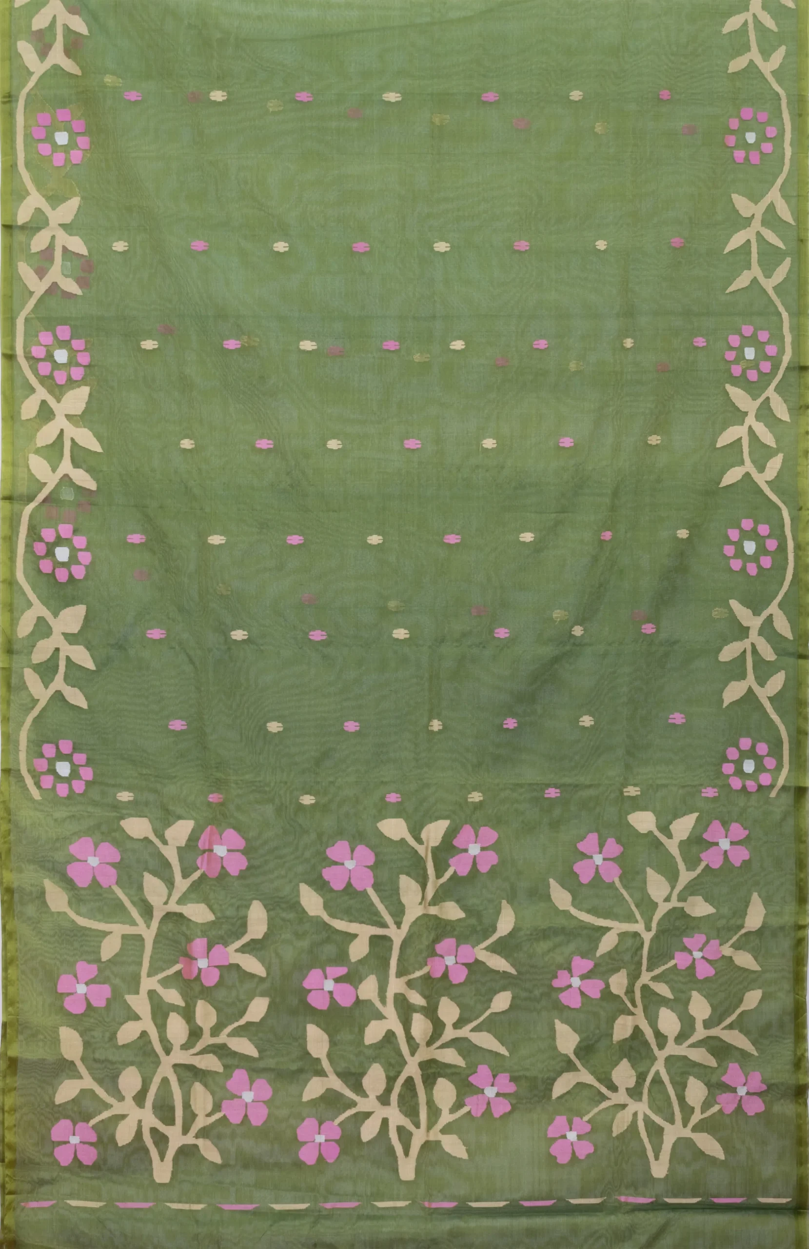 Kora Silk Jamdani Saree - Green