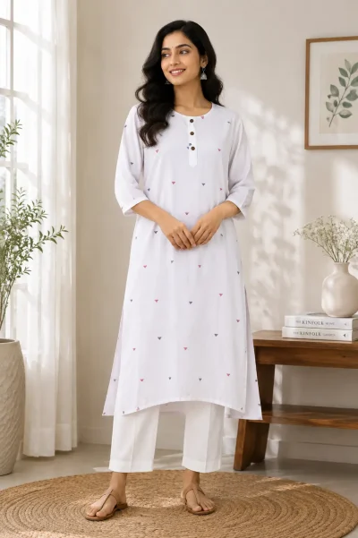 Cotton Jamdani Kameez - White